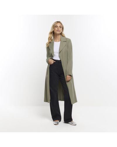 River Island Khaki Belted Trench Coat - Green