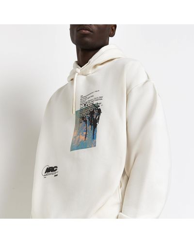 River Island Ecru Oversized Fit Graphic Hoodie - White