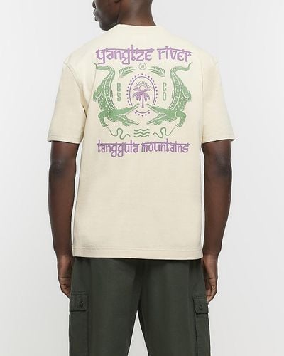 River Island Beige Regular Fit Crocodile Graphic T-shirt - Natural