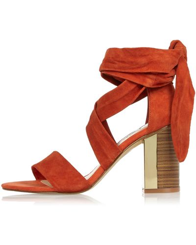 River Island Dark Orange Suede Tie-up Block Heel Sandals - Red