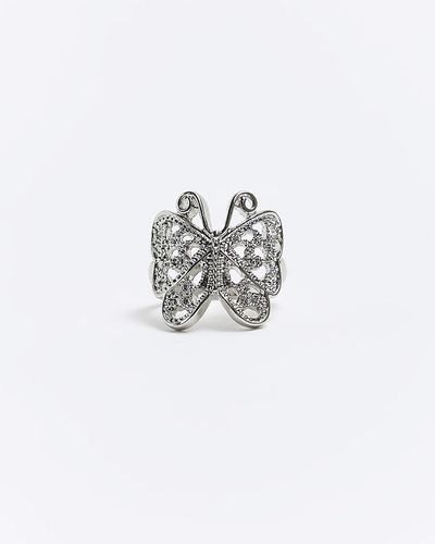 River Island Silver Butterfly Ring - White