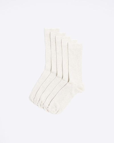 River Island 5pk Ecru Ribbed Ankle Socks - White