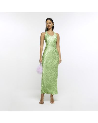 River Island Jacquard Slip Maxi Dress - Green