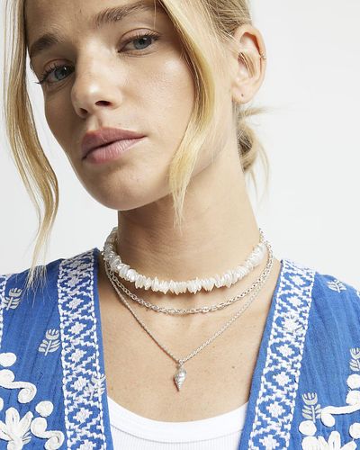 River Island White Shell Multirow Necklace - Blue