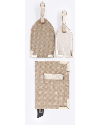 River Island Gold Passport Holder And Luggage Tag Set - Natural