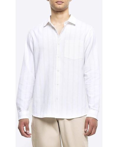 River Island White Regular Fit Striped Linen Blend Shirt