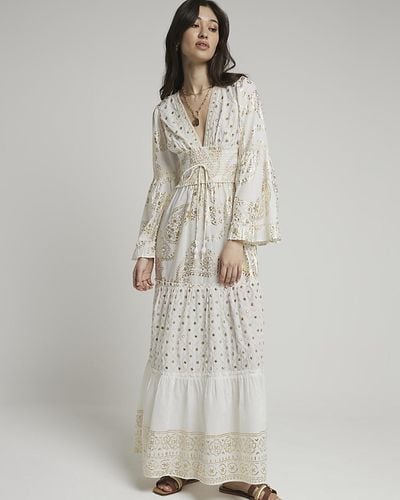 River Island Cream Paisley Embellished Beach Maxi Dress - White