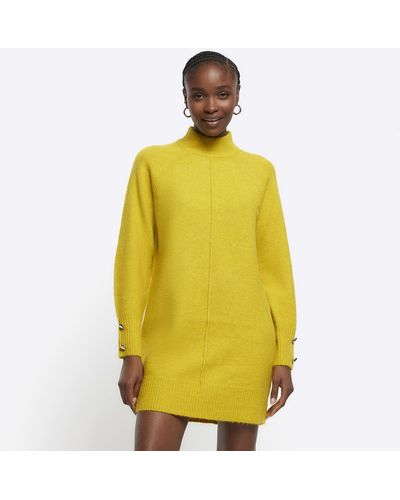 River Island Yellow Knitted Cozy Sweater Mini Dress