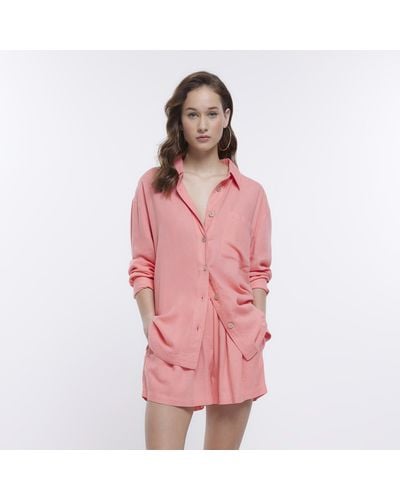 River Island Pink Oversized Shirt With Linen