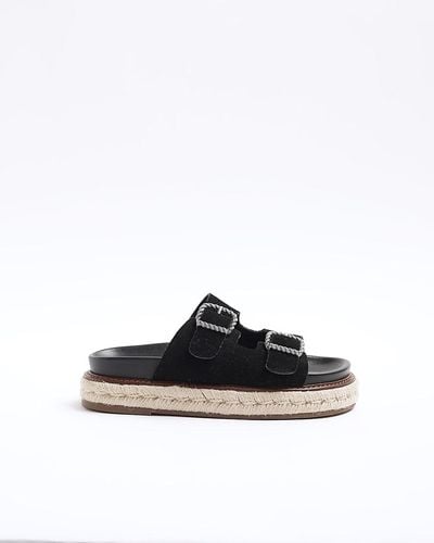River Island Black Leather Buckle Sandals