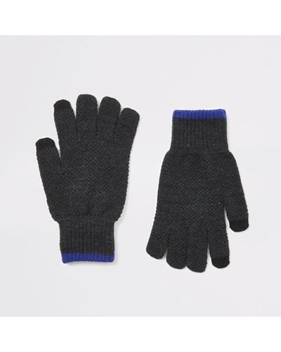 River Island Knitted Tipped Touchscreen Gloves - Grey