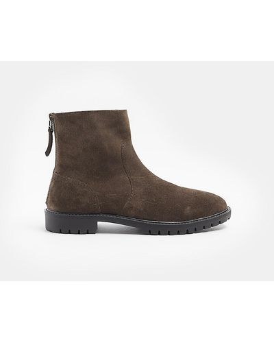 River Island Brown Suede Zip Ankle Boots