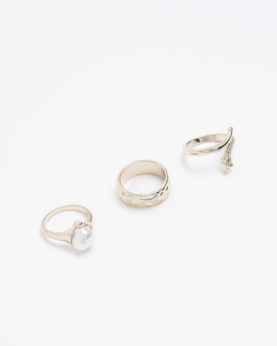 River Island Snake And Pearl Ring Multipack - White