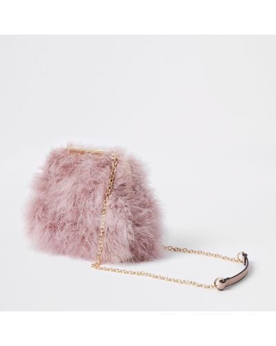 River Island Pink Feather Clutch Chain Bag