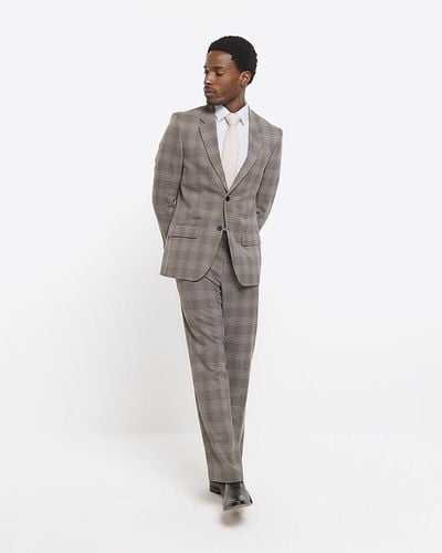 River Island Slim Fit Check Suit Pants - Gray
