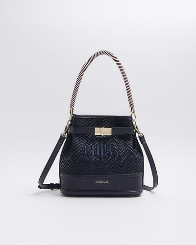 River Island Weave Embroidered Bucket Cross Body Bag - Blue