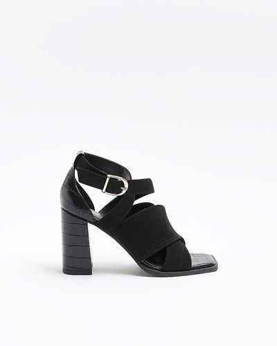 River Island Black Strappy Heeled Shoe Boots - White