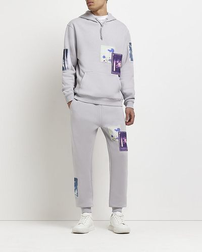 River Island Grey Slim Fit Graphic Sweatpants