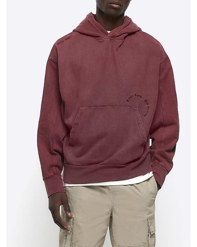 River Island Washed Embroide Hoodie - Red