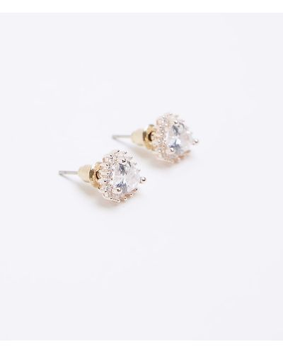 River Island Rose Gold Diamante Heart Stud Earrings - White