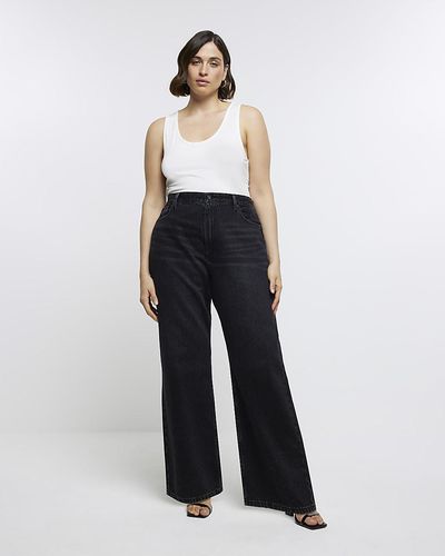 River Island Plus Black Mid Rise Relaxed Straight Jeans - White