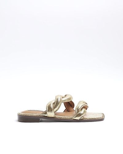 River Island Leather Twisted Strap Mule Sandals - White