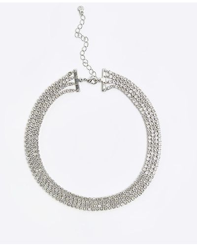 River Island Rhinestone Chain Choker - White