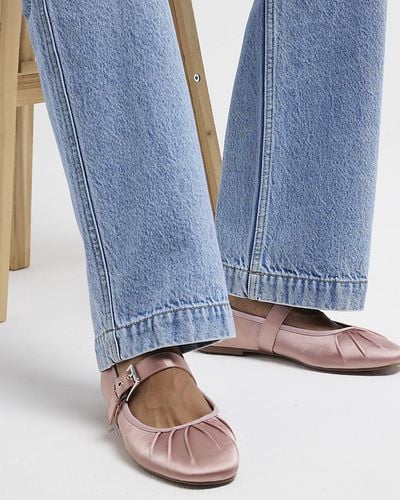 River Island Pink Pleated Mary Jane Ballet Pumps