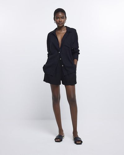 River Island Black Shorts With Linen - Blue