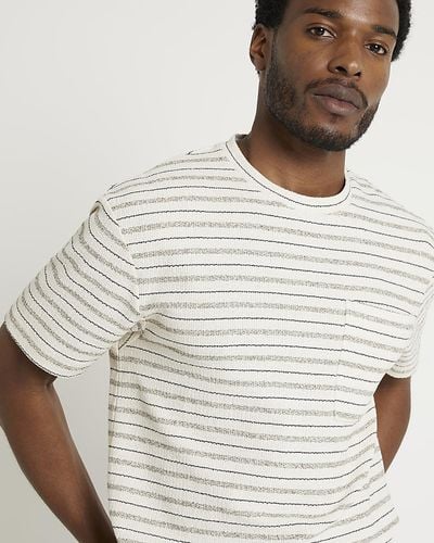 River Island Textured Stripe T-shirt - Natural