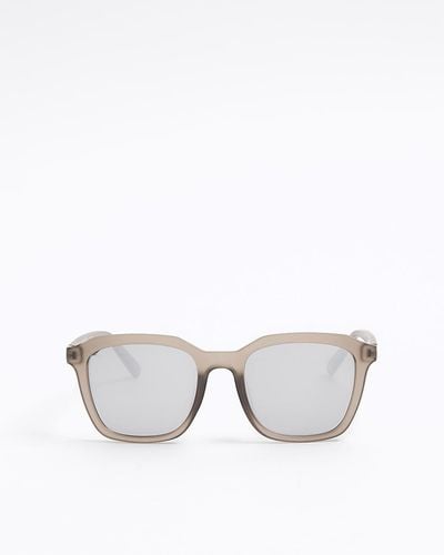 River Island Grey Mirror Lenses Square Sunglasses - Metallic