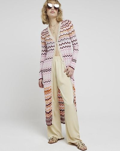 River Island Pink Knit Stripe Longline Cardigan - Multicolor