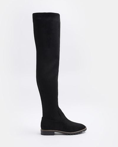 River Island Black Suedette Over The Knee Boots