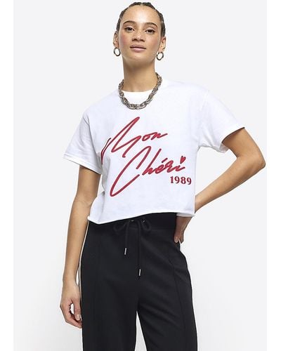 River Island White Graphic Cropped T-shirt