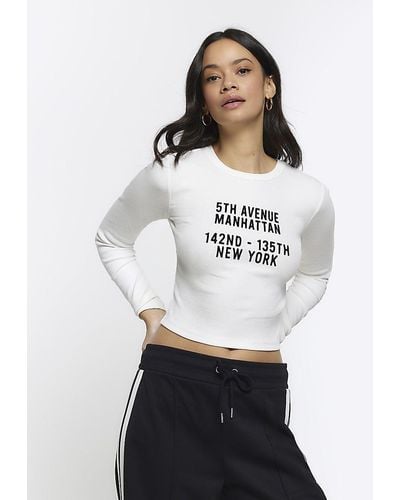 River Island White Graphic Long Sleeve T-shirt