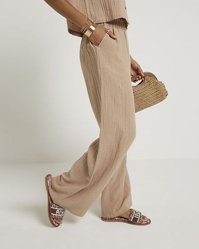 River Island Petite Beige Textured Trousers - Natural