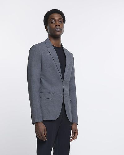 River Island Grey Slim Fit Suit Jacket - Blue