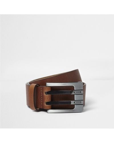River Island Double Prong Leather Belt - Brown