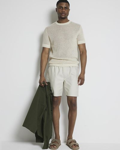 River Island Ecru Slim Fit Crochet T-shirt - White