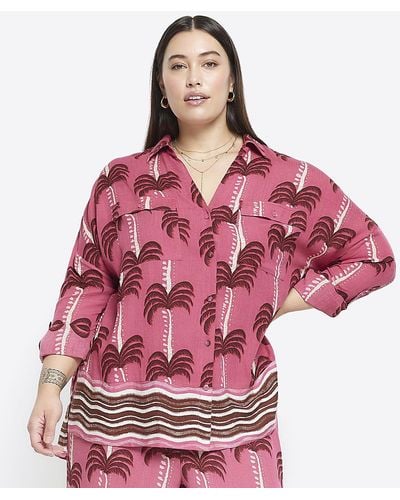 River Island Plus Pink Palm Tree Beach Shirt