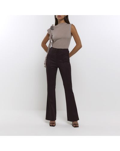 River Island Brown Suedette Flared Trousers