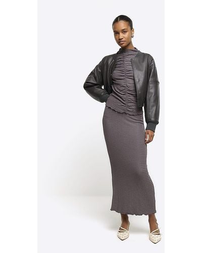 River Island Grey Textured Midi Skirt