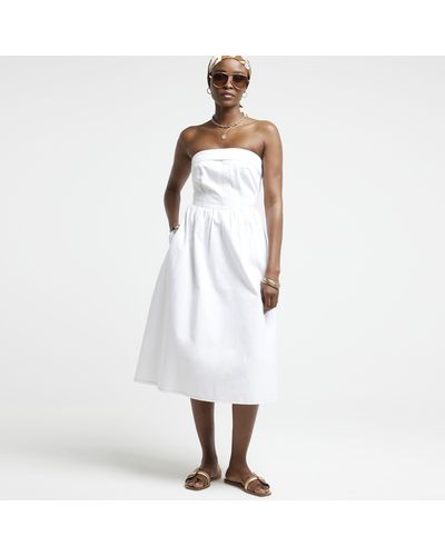 River Island White Denim Bandeau Midi Dress