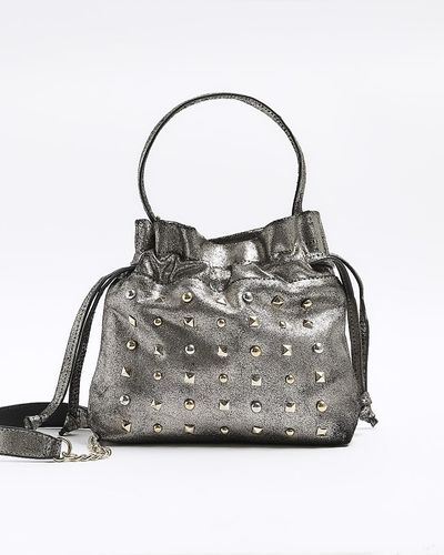 River Island Silver Leather Studded Cross Body Bag - Gray