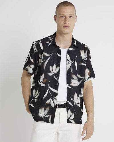 River Island Black Regular Fit Floral Shirt