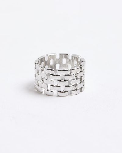 River Island Silver Colour Textured Ring - White