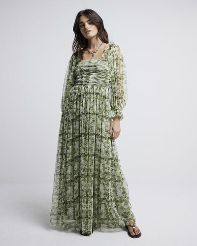 River Island Printed Tulle Maxi Dress - Green