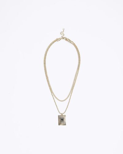 River Island Gold Heart Tag Multirow Necklace - White