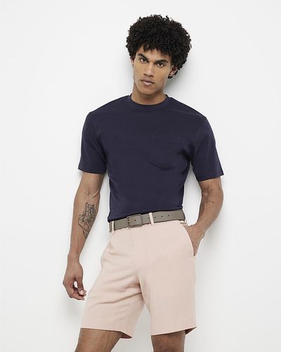 River Island Pink Slim Fit Linen Blend Shorts - Blue