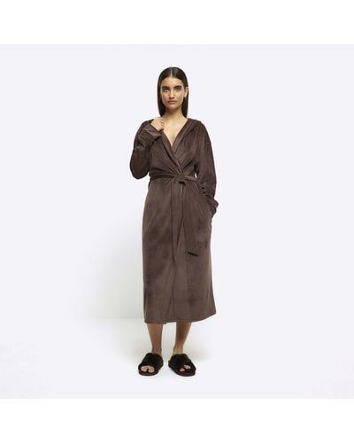 River Island Brown Soft Hooded Dressing Gown